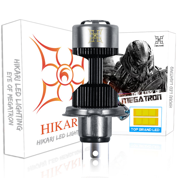 HIKARI Ultra H4 Motorcycle LED Bulb 9003 HB2 HS1 P43t, 14000lm 6500K Prime 2 Yr Warranty-1 Pack